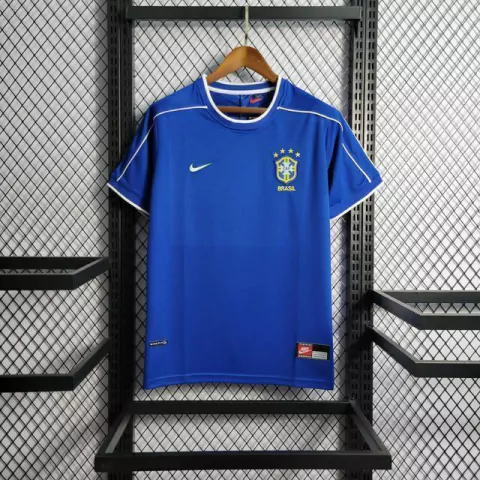 Camisa Retrô Brasil 1998 Away - Azul - Torcedor