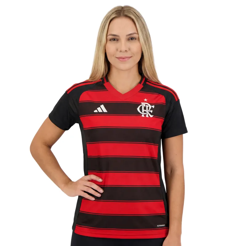 Camisa Flamengo Feminina Home 25/26 - Preta e Vermelha - Torcedor