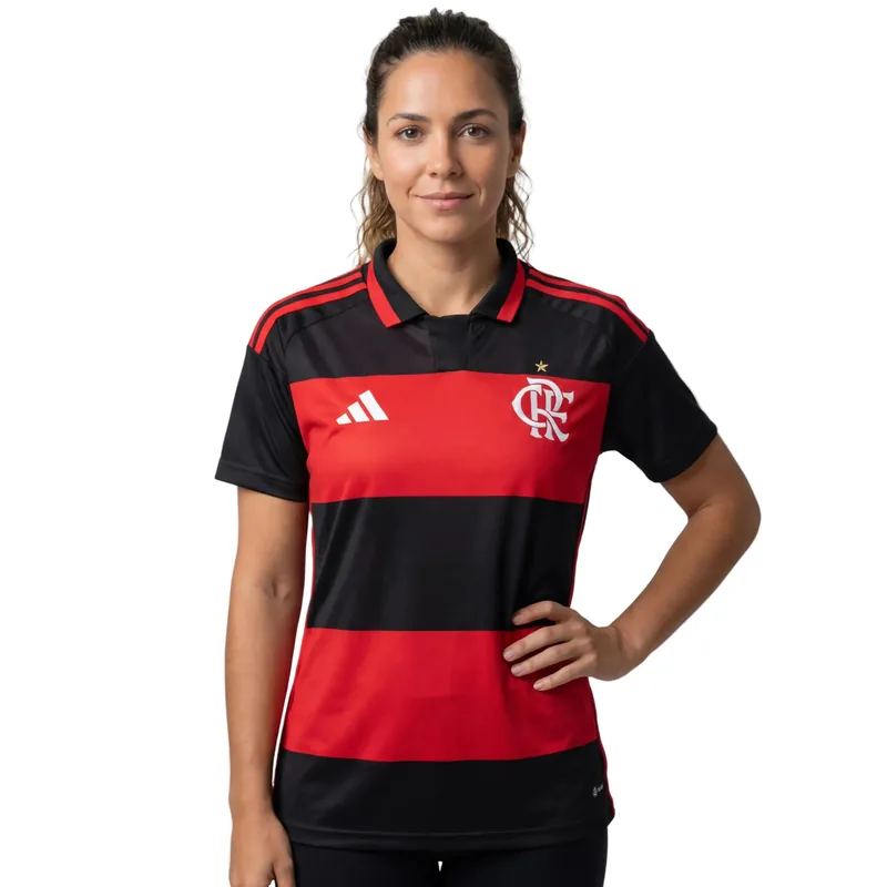 Camisa Flamengo Feminina Home 26/27 - Preta e Vermelha - Torcedor