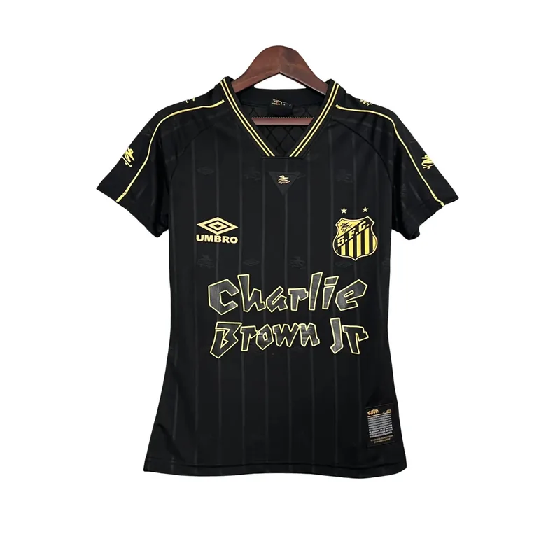 Camisa Santos Charlie Brown Jr. Feminina 2024 - Preta e Dourada - Torcedor